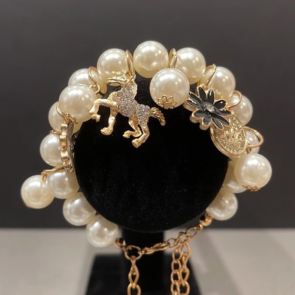 Gold & Pearl Bracelet with Charms - Picture 1 of 10